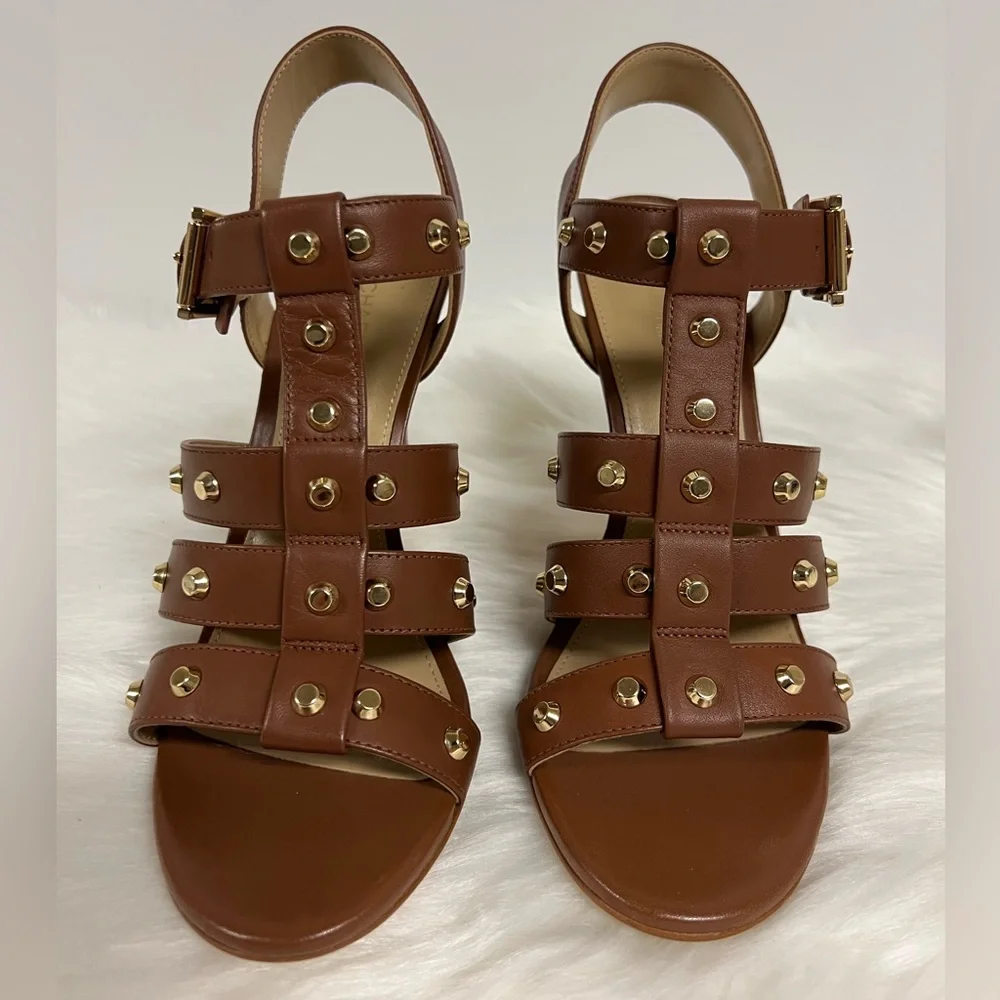 MICHAEL Michael Kors Jagger Studded Stiletto Sandal in Luggage Size 7.5 NWOB